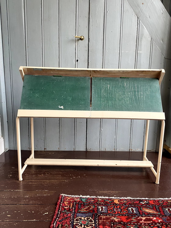 Image 1 of Vintage School Bench With Built-in Chalkboards