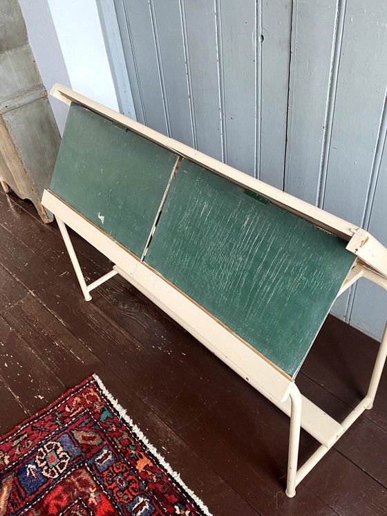 Image 1 of Vintage School Bench With Built-in Chalkboards