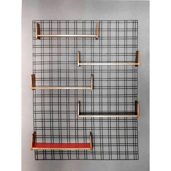 Image 1 of Vintage black lacquered iron wall bookcase with five adjustable shelves from the PFR studio by Gio Ponti, 1950