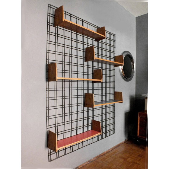 Image 1 of Vintage black lacquered iron wall bookcase with five adjustable shelves from the PFR studio by Gio Ponti, 1950