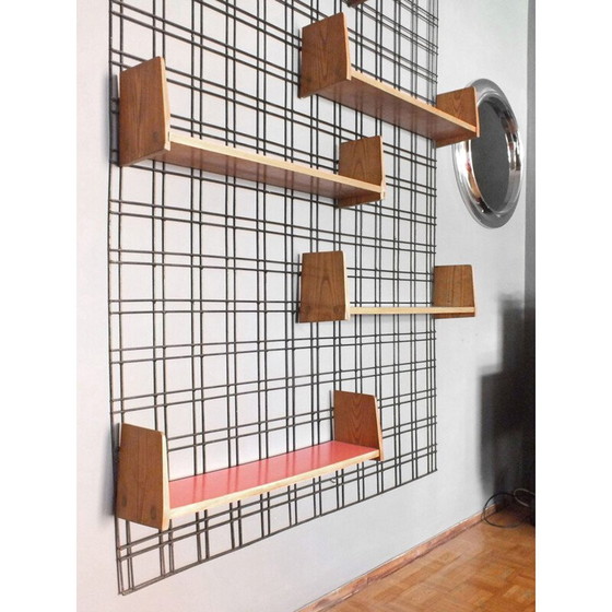 Image 1 of Vintage black lacquered iron wall bookcase with five adjustable shelves from the PFR studio by Gio Ponti, 1950