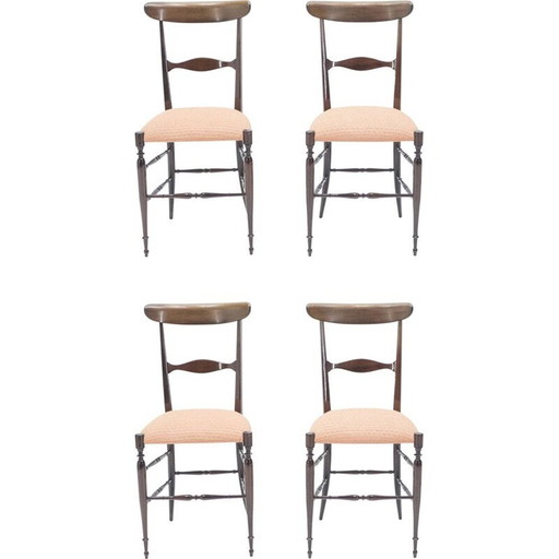 Set of 4 vintage Campanino Chiavari walnut chairs by Fratelli Levaggi 1950