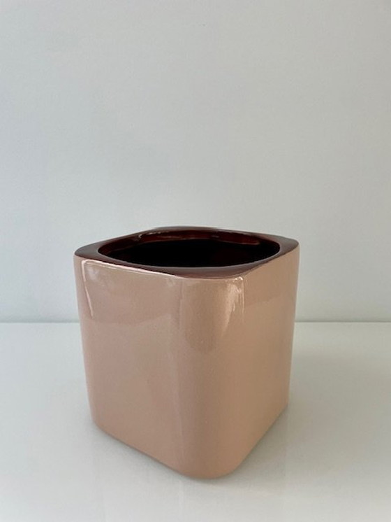 Image 1 of Modern Design Planter Nude/Brown Ceramic Striped Design