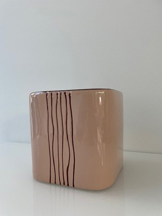 Image 1 of Modern Design Planter Nude/Brown Ceramic Striped Design