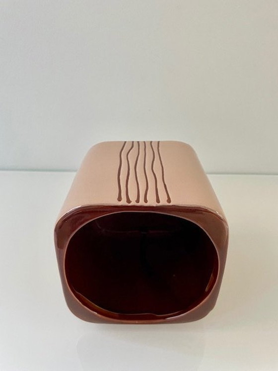 Image 1 of Modern Design Planter Nude/Brown Ceramic Striped Design