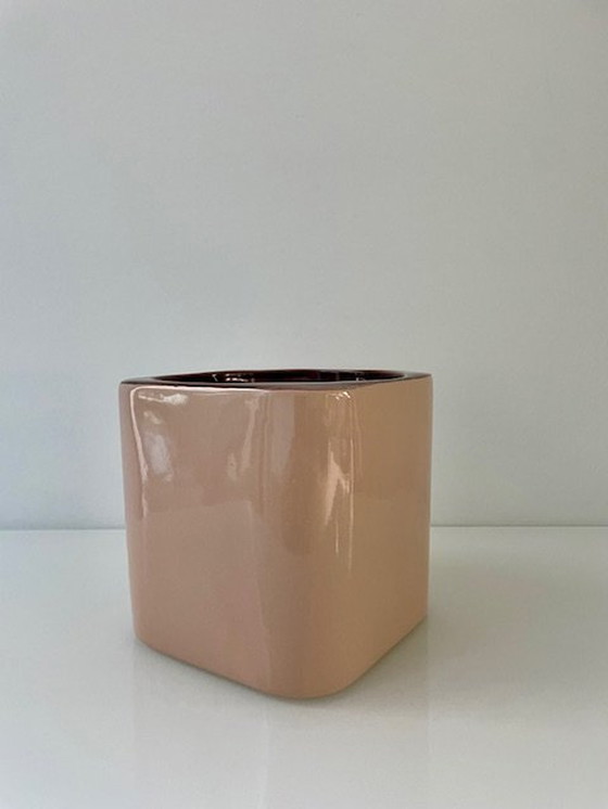 Image 1 of Modern Design Planter Nude/Brown Ceramic Striped Design