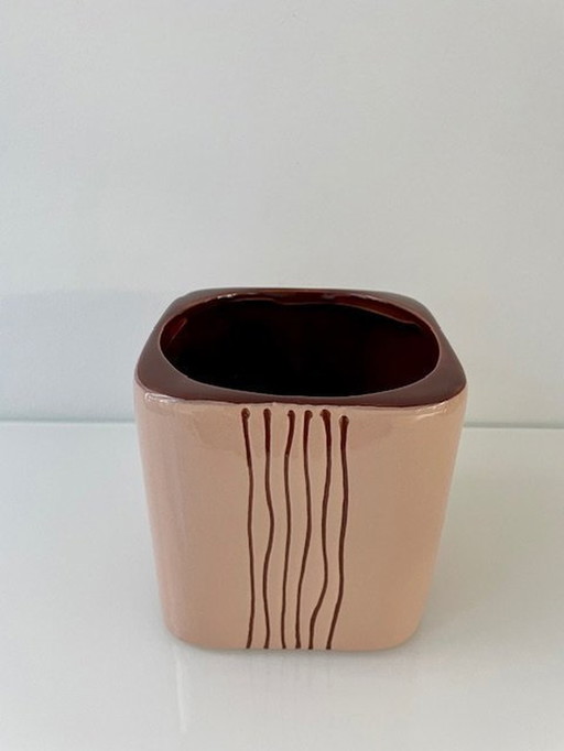 Modern Design Planter Nude/Brown Ceramic Striped Design