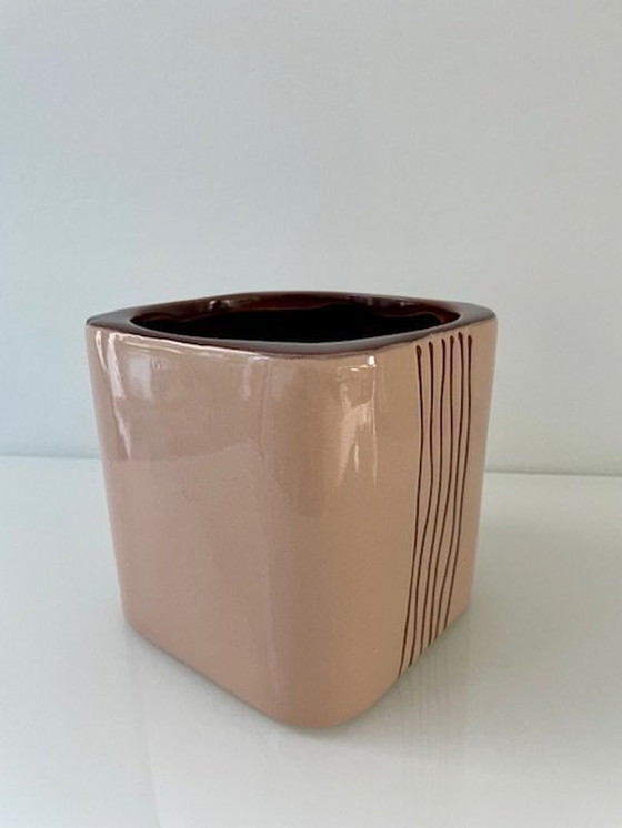 Image 1 of Modern Design Planter Nude/Brown Ceramic Striped Design