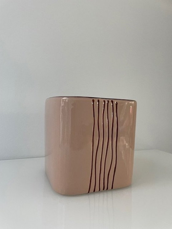 Image 1 of Modern Design Planter Nude/Brown Ceramic Striped Design