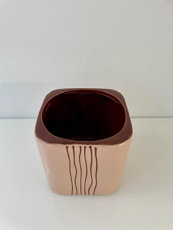 Image 1 of Modern Design Planter Nude/Brown Ceramic Striped Design