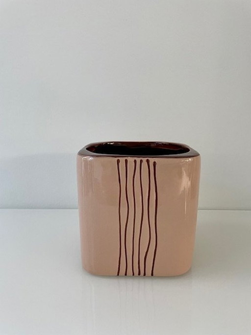 Modern Design Planter Nude/Brown Ceramic Striped Design