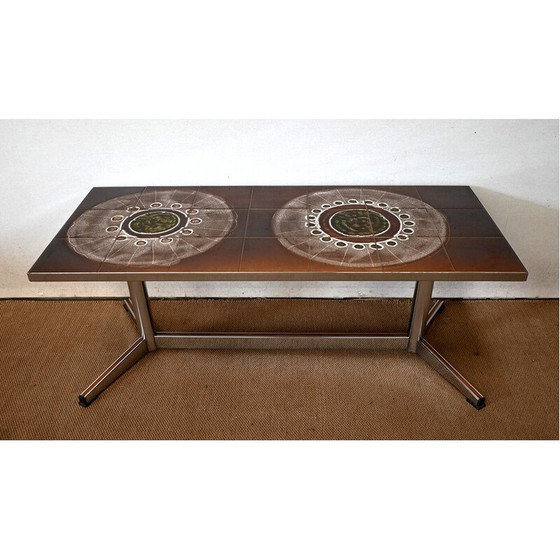 Image 1 of Vintage rectangular chrome and enamel coffee table, 1970