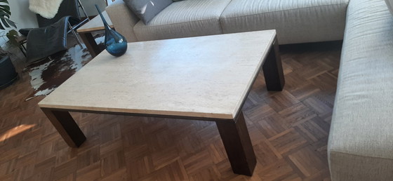 Image 1 of 2x Brutalistist vintage travertine coffee table