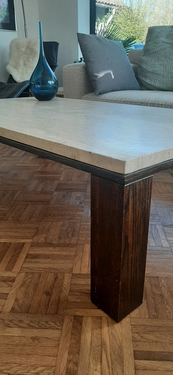 Image 1 of 2x Brutalistist vintage travertine coffee table