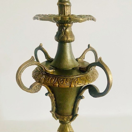 Image 1 of Lampada da tavolo barocca in ottone e marmo vintage