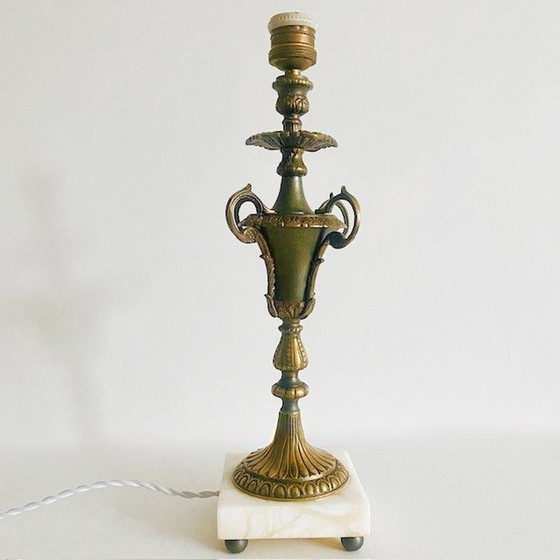 Image 1 of Lampada da tavolo barocca in ottone e marmo vintage