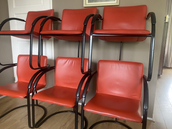 Image 1 of 6x Chaises flottantes vintage en cuir à armature tubulaire