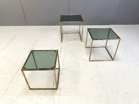 Image 1 of Brass Faux Bamboo Nesting Tables, 1960S