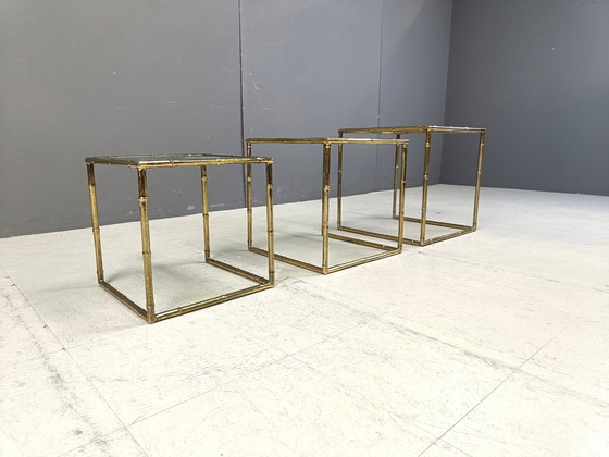 Image 1 of Brass Faux Bamboo Nesting Tables, 1960S