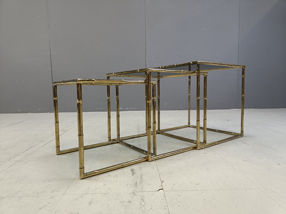 Image 1 of Brass Faux Bamboo Nesting Tables, 1960S