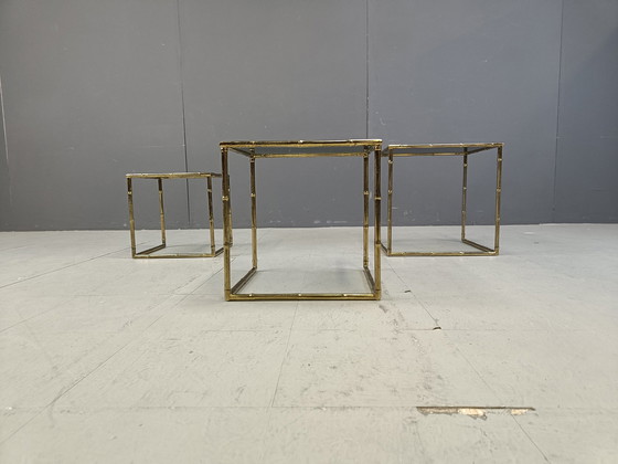 Image 1 of Brass Faux Bamboo Nesting Tables, 1960S