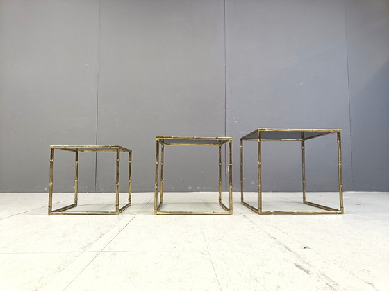 Image 1 of Brass Faux Bamboo Nesting Tables, 1960S