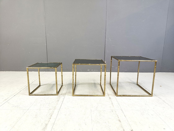 Image 1 of Brass Faux Bamboo Nesting Tables, 1960S