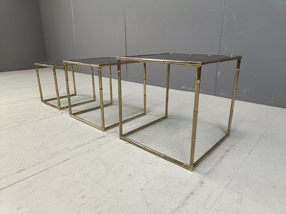 Image 1 of Brass Faux Bamboo Nesting Tables, 1960S