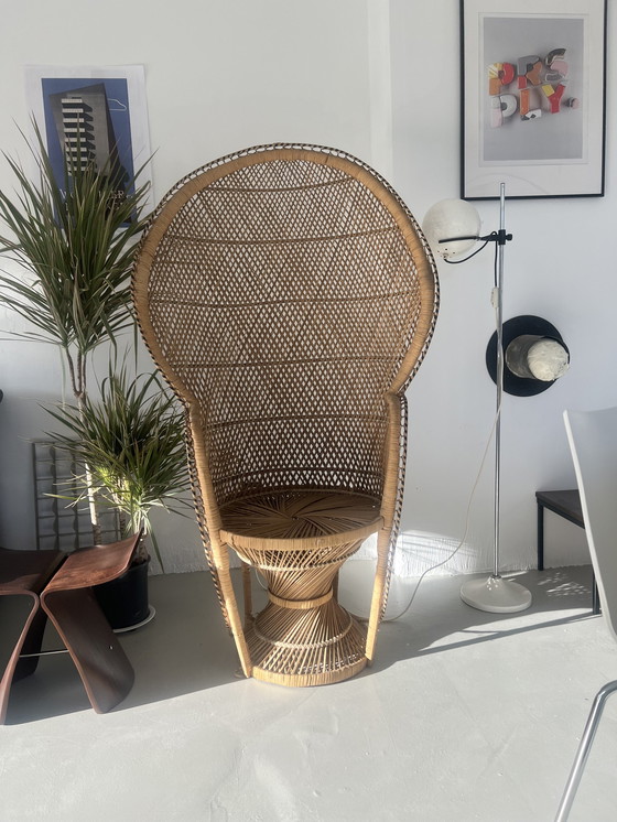 Image 1 of Vintage Bohemian Peacock Wicker Chair