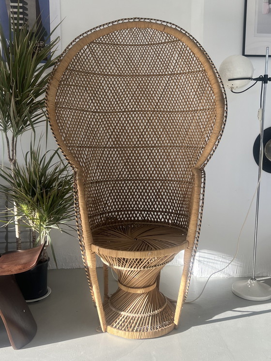 Image 1 of Vintage Bohemian Peacock Wicker Chair