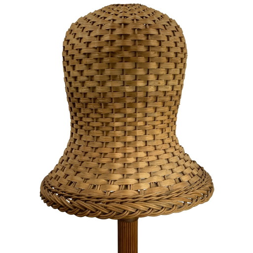  Scandinavian Rattan Wicker Mushroom Floor Lamp, 1960Smid-Century Scandinavian Rattan Wicker Mushroom Floor Lamp, 196