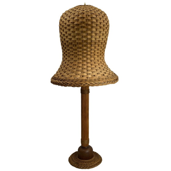 Image 1 of  Scandinavian Rattan Wicker Mushroom Floor Lamp, 1960Smid-Century Scandinavian Rattan Wicker Mushroom Floor Lamp, 196