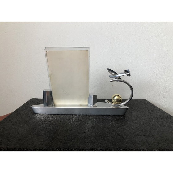 Image 1 of Vintage heavy chrome metal desk frame with 2 glasses