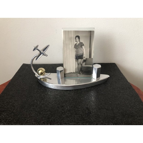 Image 1 of Vintage heavy chrome metal desk frame with 2 glasses