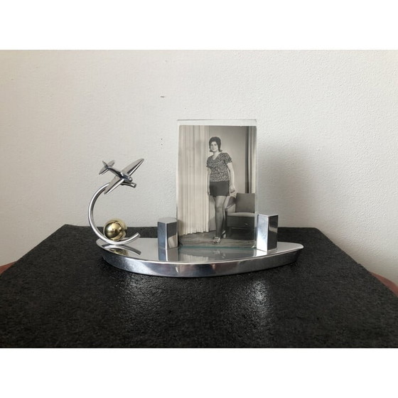 Image 1 of Vintage heavy chrome metal desk frame with 2 glasses