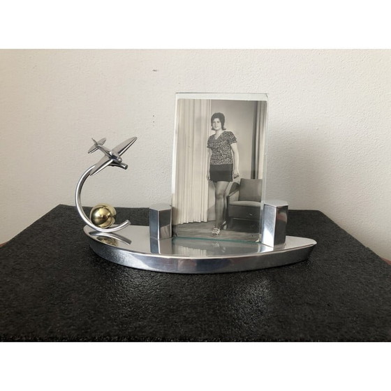 Image 1 of Vintage heavy chrome metal desk frame with 2 glasses