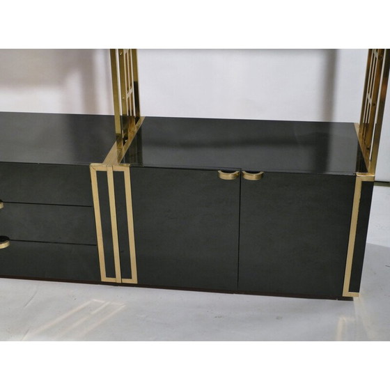 Image 1 of Vintage bookcase in black lacquer, brass and glass by Kim Moltzer, 1970