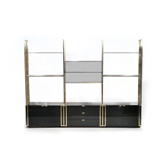 Image 1 of Vintage bookcase in black lacquer, brass and glass by Kim Moltzer, 1970