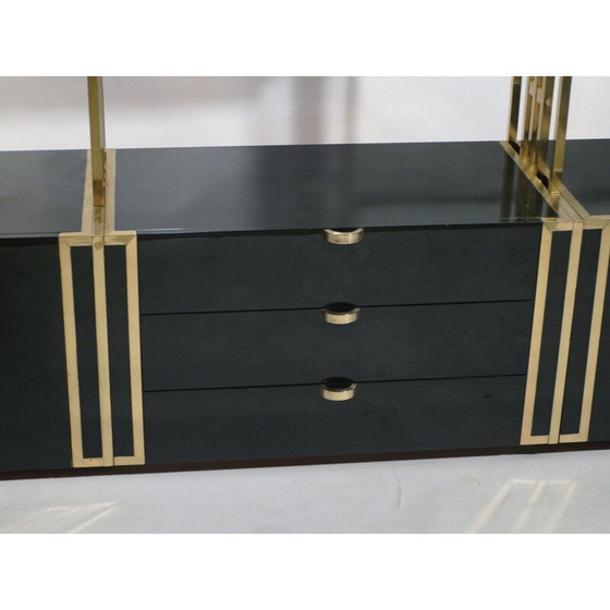 Image 1 of Vintage bookcase in black lacquer, brass and glass by Kim Moltzer, 1970