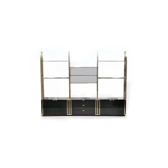 Image 1 of Vintage bookcase in black lacquer, brass and glass by Kim Moltzer, 1970