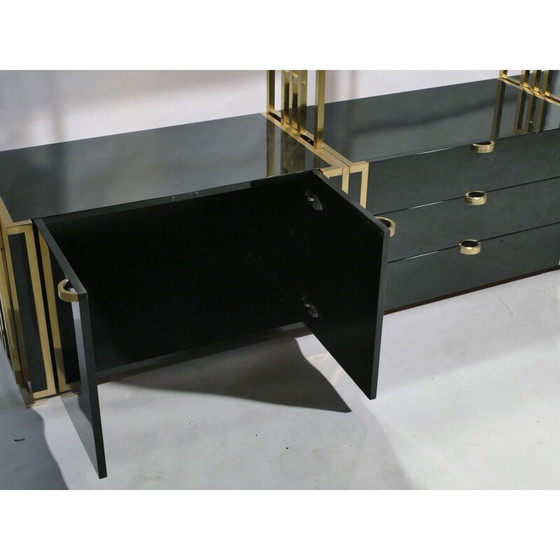 Image 1 of Vintage bookcase in black lacquer, brass and glass by Kim Moltzer, 1970