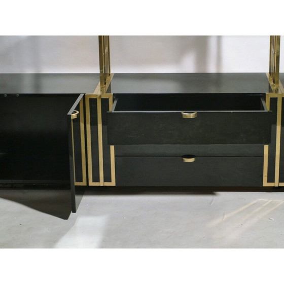 Image 1 of Vintage bookcase in black lacquer, brass and glass by Kim Moltzer, 1970