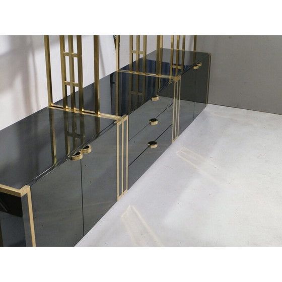 Image 1 of Vintage bookcase in black lacquer, brass and glass by Kim Moltzer, 1970