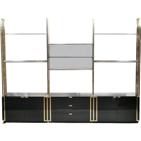 Image 1 of Vintage bookcase in black lacquer, brass and glass by Kim Moltzer, 1970
