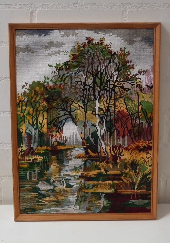 Image 1 of 2125 Cornice vintage con ricamo paesaggio