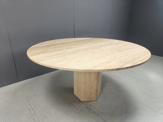 Image 1 of Beautiful Dining Table Or Center Table Made From Travertine Stone.  Elegant Round Table Top.  Good Condition  1970S - Italy  Hei