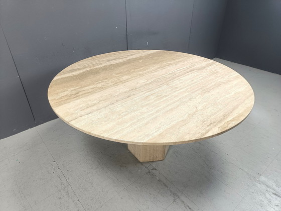 Image 1 of Beautiful Dining Table Or Center Table Made From Travertine Stone.  Elegant Round Table Top.  Good Condition  1970S - Italy  Hei