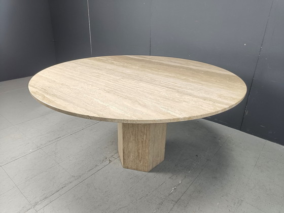 Image 1 of Beautiful Dining Table Or Center Table Made From Travertine Stone.  Elegant Round Table Top.  Good Condition  1970S - Italy  Hei