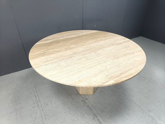 Image 1 of Beautiful Dining Table Or Center Table Made From Travertine Stone.  Elegant Round Table Top.  Good Condition  1970S - Italy  Hei