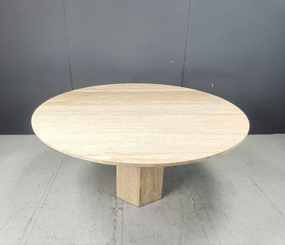 Image 1 of Beautiful Dining Table Or Center Table Made From Travertine Stone.  Elegant Round Table Top.  Good Condition  1970S - Italy  Hei